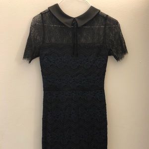 Aqua, collared blue and black lace dress size S